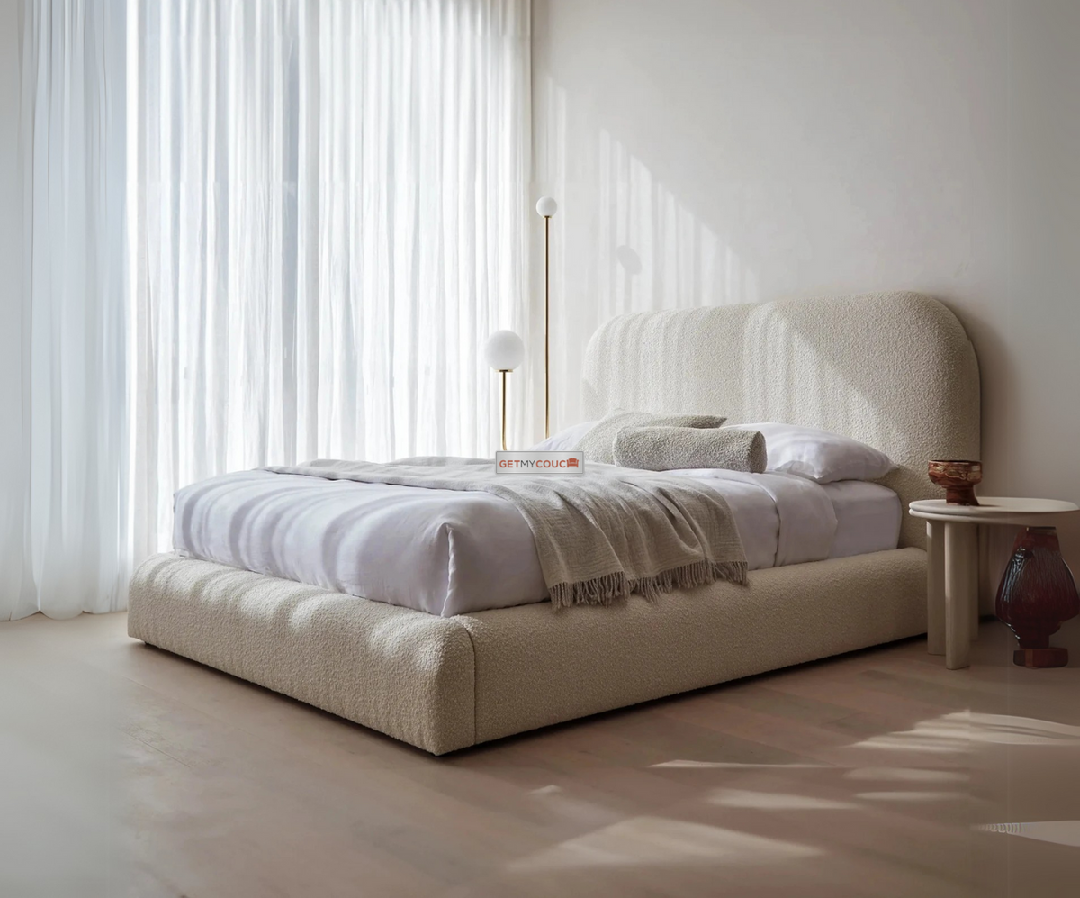 Helsinki Hydraulic Storage Bed in Premium Boucle Fabric