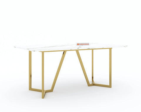 Zoro Dining Table with White Composite Marble Top - 6 Seater