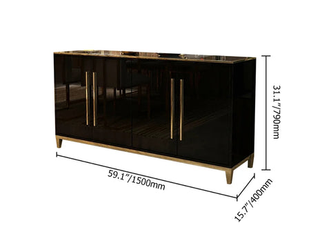 Luxor Black Glass-Top Buffet Sideboard