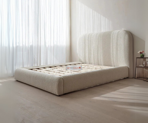 Helsinki Hydraulic Storage Bed in Premium Boucle Fabric