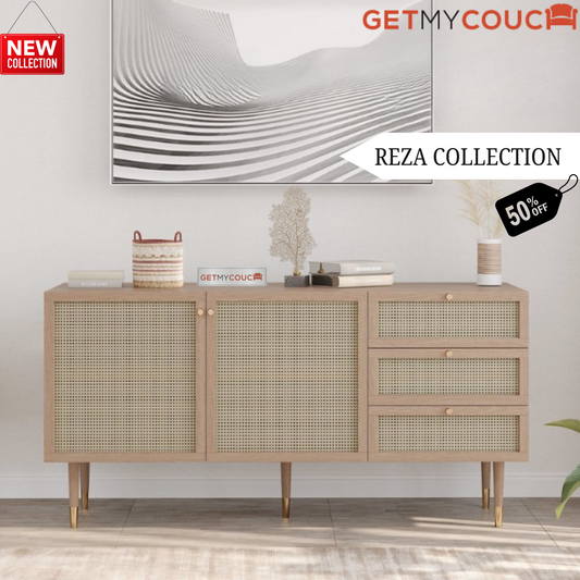 Reza Sideboard in Solid Wood and Cane