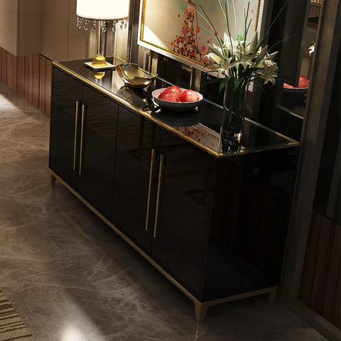 Luxor Black Glass-Top Buffet Sideboard