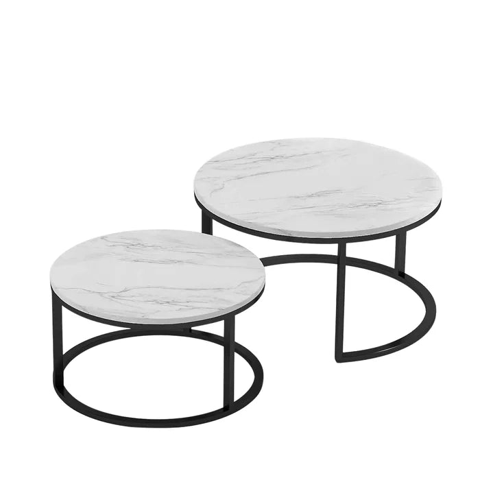 Sebastian Marble Round Nested Coffee Table In Black Base