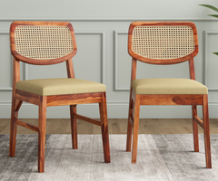 Finley Cotton Solid Wood King Louis Back Side Chair in Cream/Brown (Set of 2)