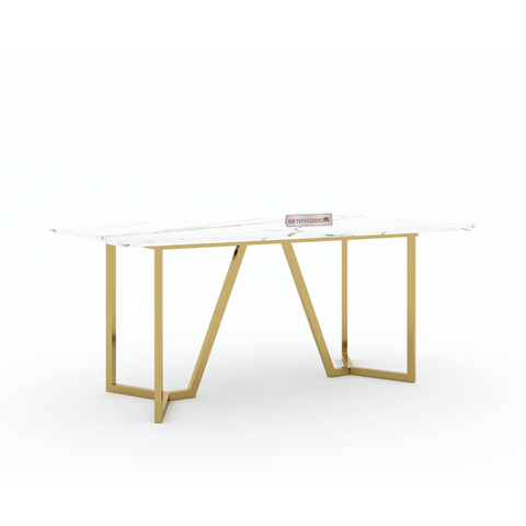 Zoro Dining Table with White Composite Marble Top - 6 Seater