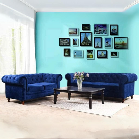 Winchester Chesterfield Sofa In Blue Velvet Fabric