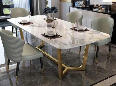 Vegas Satwario Four Seater Marble Top Dining Table with SS Base