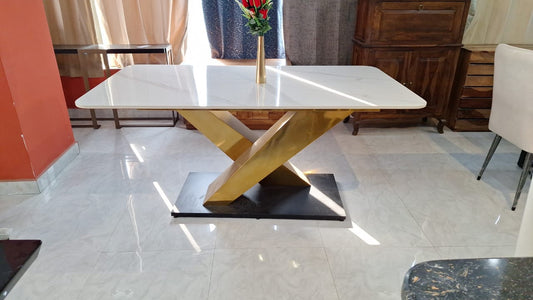 Acko Marble Dining Table With SS Golden Frame