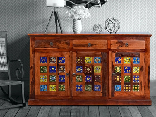 Henry Sheesham Wood Sideboard In Teak Finish