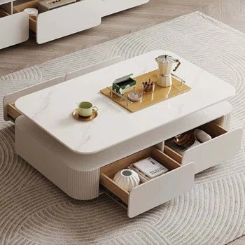 Steven Storage Coffee Table with Marble Top in White Color