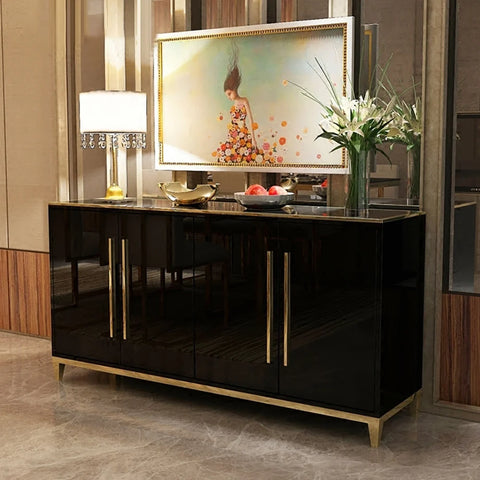 Luxor Black Glass-Top Buffet Sideboard